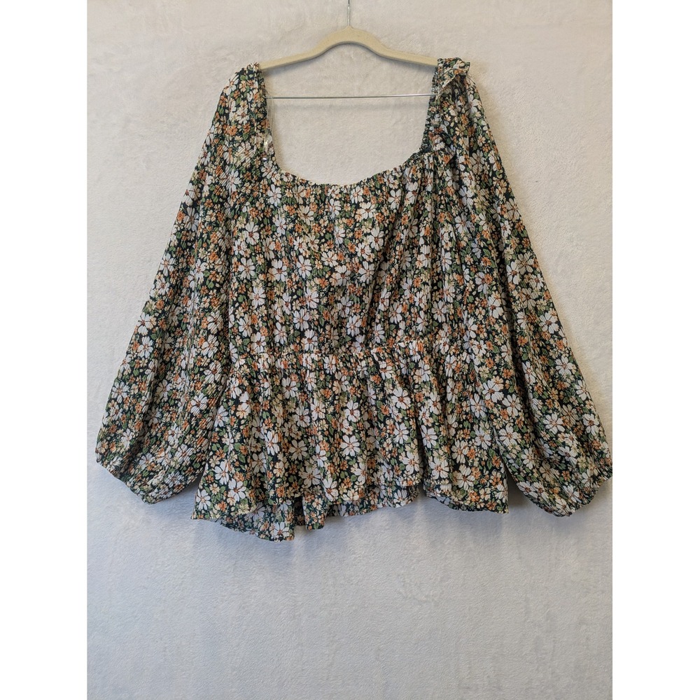 Hayden Los Angeles Women's Floral Print Peplum Blouse Top Square Neck 3XL